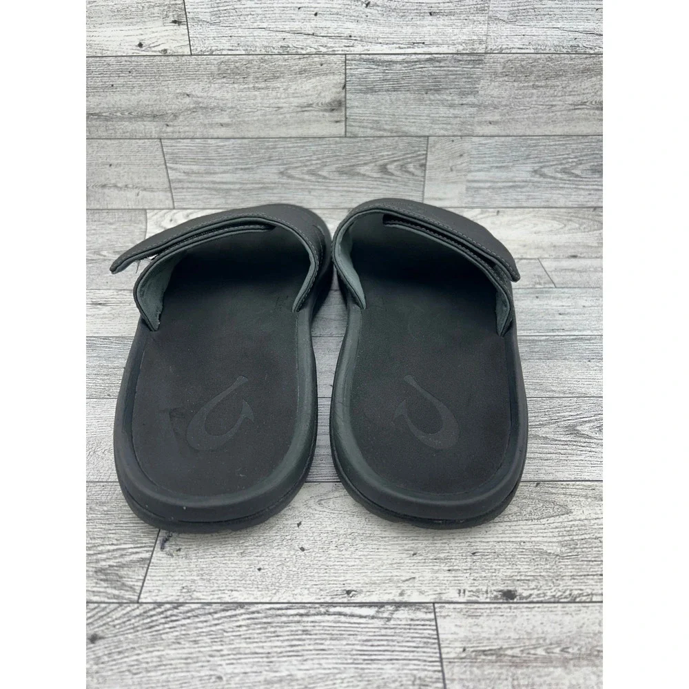 Olukai Nalu Slide Black Adjustable Strap Sandals 10332-4040 Men Sz 10